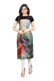 BLANCORA Women's Digital Printed Short Sleeve Multicolor Straight Crepe Kurti