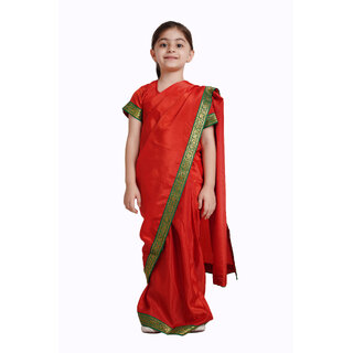                       kaku fancy dresses Saree In Red Color,Indian State Traditional Costume For Kids School Annual function                                              