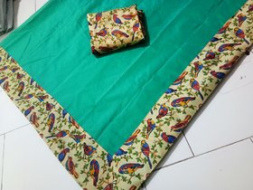 printed border chanderi cotton saree with printed blouse piece