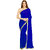 Women's Royal Blue Pearl Work Georgette Sari With Brocade Blouse