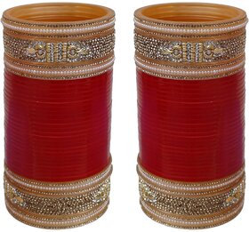 Lucky Jewellery Red Designer Chura Bridal Wedding Punjabi Choora Fashion Jewellery Chuda Set (1624-M1C1-HEERA-R)