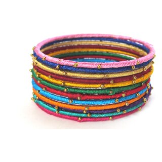                       Multi Colour Thread Bangles set of 12                                              