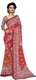 Nirosaa Red Weightless Georgette Digital Floral Print Designer Saree With Unstitched Blouse Piece