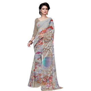 Nirosaa Multicolor Weightless Georgette Digital Print Designer Saree With Unstitched Blouse Piece