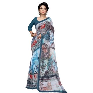                       Nirosaa Multicolor Weightless Georgette Digital Floral Print Designer Saree With Unstitched Blouse Piece                                              
