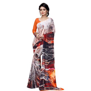                       Nirosaa Multicolor Weightless Georgette Digital Print Designer Saree With Unstitched Blouse Piece                                              