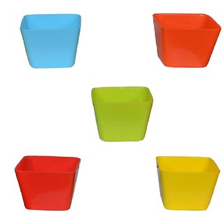 Takson Sales Multicolor Plastic Plant Pots Set of 5 Square Design (4 inch) Assorted Colors