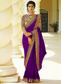 Bhavna Creation Purple Embroidered Silk Wedding Saree With Blouse