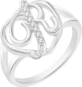 Sukai Jewels Stylish Heart Initial R Rhodium Plated Alloy Brass Cubic Zirc