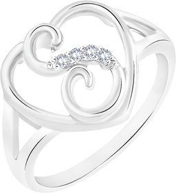 Sukai Jewels Stylish Heart Initial 'S' Rhodium Plated Alloy  Brass Cubic Zirconia Alphabet Ring for Women Girls SAFR225R