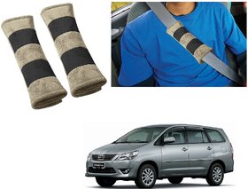 Auto Addict Car Seat Belt Cushion Pillow (Beige Black) -2 Pieces For Toyota Innova