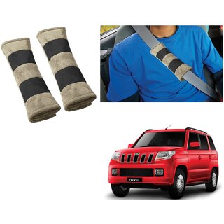 Auto Addict Car Seat Belt Cushion Pillow (Beige Black) -2 Pieces For Mahindra TUV-300