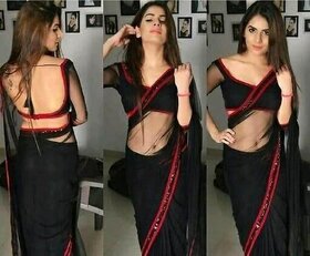 Bhuwal Fashion Designer Black Lace Lycra Saree With Blouse