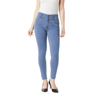 Miss Chase Women's Blue Skinny Fit High Rise Clean Look Regular Length Ice Wash Stretchable High Waist Denim Jeans