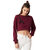 Miss Chase Women's Maroon Round Neck Full Sleeve Cotton Solid Twill Tape And Eyelet Detailing Tie-Up Boxy Crop Top