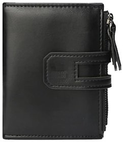 DIDE Genuine Leather Premium High Quality Wallet Men Bi-folding, Multi Card Holder with Zipper Side Coin Pouch Black