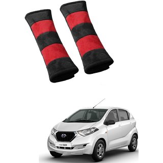 Auto Addict Car Seat Belt Cushion Pillow (Red Black) -2 Pieces For Datsun Redi Go