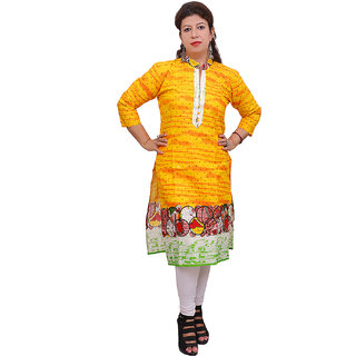 Pankhudi Cotton Printed Casual Yellow Kurti For Women