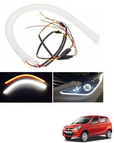 Auto Addict 2PCS 60cm (24) Car Headlight LED Tube Strip, Flexible DRL Daytime Running Silica Gel Strip Light, DC 12V Soft Tube Lamp Fancy Light,(Yellow,White) For Maruti Suzuki Alto 800