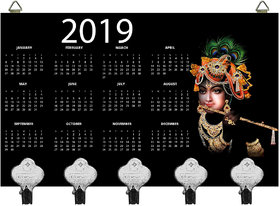 Kartik God Krishna Design Digital Printed Wooden Designer Key Holder with New Year Print