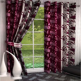 HomeStore-YEP Floral Polyester Door Curtain(Pack of 2) - 7ft, Pink