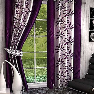 HomeStore-YEP Floral Polyester Door Curtain(Pack of 2) - 7ft, Purple