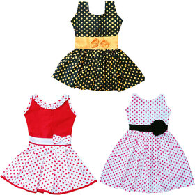 Flora's Self Design Cotton Frocks For Girls ( Combi pack of 3)