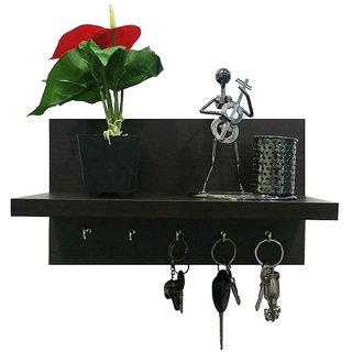 Buy Wooden Wall Mounted Key Holder Key Rack Hooks With Decor Shelf