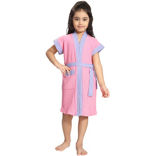 Be You Kids Cotton Two-Tone Light Pink Bathrobe / Bath Gown for Girls [S (5-7 Yrs)]