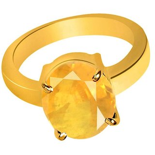 Yellow Sapphire Pukhraj 5.00 Ratti Gold Plated Astrological Ring Jaipur Gemstone