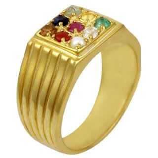                       Jaipur Gemstone Natural Certified Navaratna Stone 100% Original IGI Certified Navgrah Gold Plated Finger Ring                                              