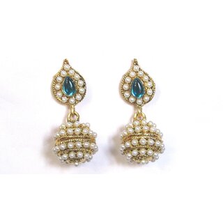 Sea Blue Leaf Pearl Jhumki Earrings