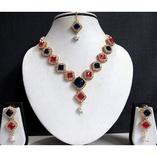 Pink and Blue Square Stone Necklace Set Pink and Blue Square Stone Necklace Set