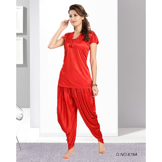                       Women's Daily Night Set 2pc Top Patiyala / Dhoti Pant Hot Bed Sleepwear 678A Red Wedding Gift Idea Night Dress Set                                              