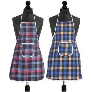 HomeStore-YEP Waterproof Multi Colour Cotton Kitchen Apron With Front Pocket - Set Of 2