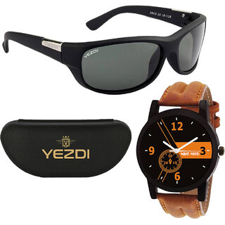 Yezdi Men Black Sports Wrap-around Uv Protected Sunglasses With Free Wake W