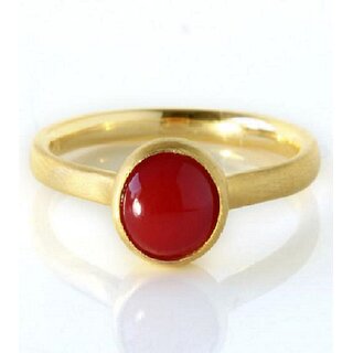                       Jaipur Gemstone natural Coral Stone 100 Natural Moonga Gold Plated Ring                                              