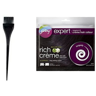 Godrej Expert rich creme hair color Burgandy Set of 5 pc and hair Color dye brush set of 2 pc combo