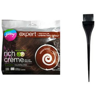 Godrej Expert rich creme hair color natural brown Set of 5 pc and hair Color dye brush set of 2 pc combo