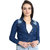 BuyNewTrend Stone Wash Denim Light Blue Jacket For Women Crafted with Pearls