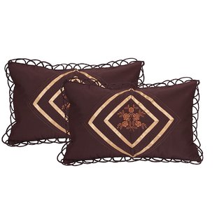HomeStore-YEP Fancy kundle Qulited Embroidary Work Pillow Covers (Set of 2 Piece) Coffee Color, Cotton