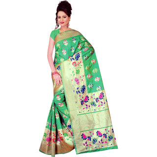 ARU Traditional Silk Banarasi Saree With Blouse Piece- Green