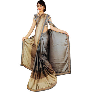 Women's Rangoli Silk Saree With Blouse Piece- Grey