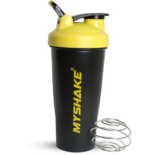 Myshake Classic Protein Shaker Bottle for Sports and Fitness with Silicon Flip 600 ml (Yellow)