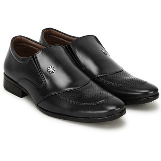 Crown Sapphire Dotted Slip On Formal Shoes For Men (Black, 6 UK)