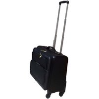 Leather 4 wheel Trolley Cabin Bag Black Handcrafte
