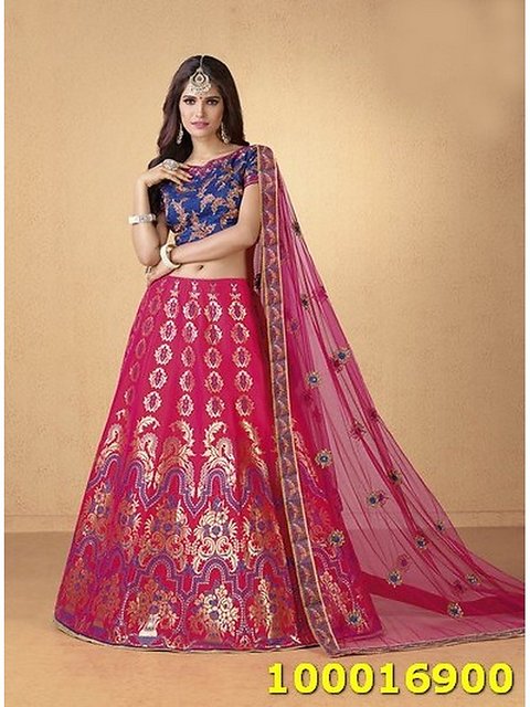 Buy Femisha Creation Maroon Satin Heavy Work Women's Wedding Wear Semi  Stitched Lehenga Choli(Free Size) Online @ ₹729 from ShopClues