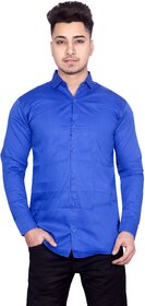 Blue Solid Cotton Slim Fit Casual Shirt