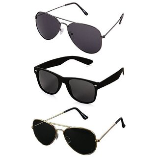 Ivy Vacker UV Protected Unisex Black Aviator and Wayfarer Sunglasses Combo of...