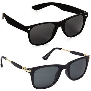 Ivy Vacker Combo of 2 Black Unisex UV Protection Wayfarer Sunglasses